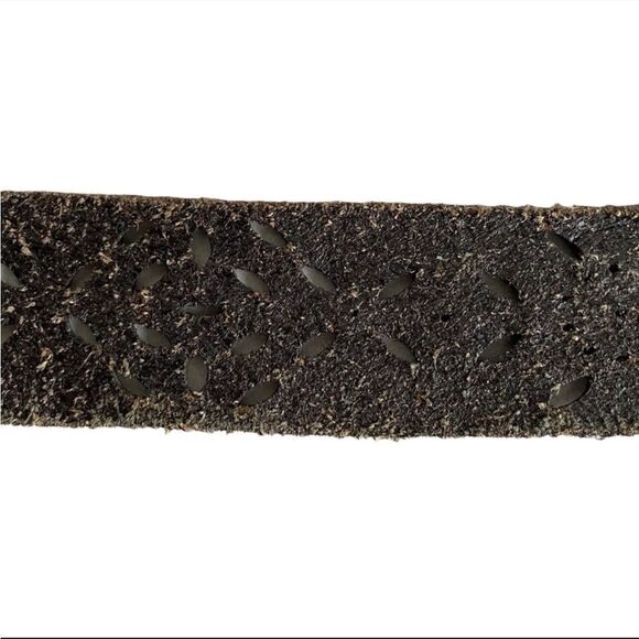 VINTAGE Brown Perforated Boho Leather Belt Silver Buckle XL - Picture 6 of 7